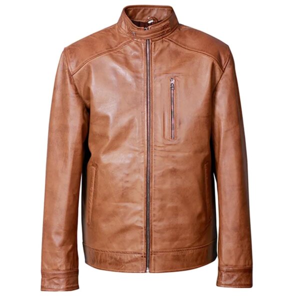 Men Ionic Brown Biker Genuine Leather Jacket