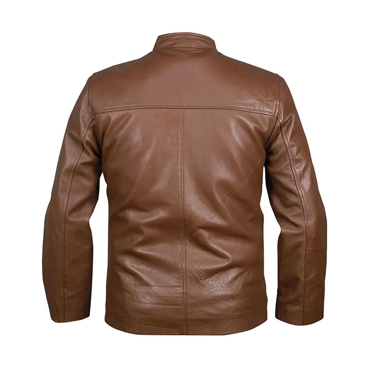 Light Brown Men Casual Biker Leather Jacket (3)