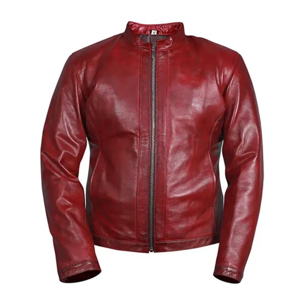 Men Motorcycle Style Red Leather Jacket