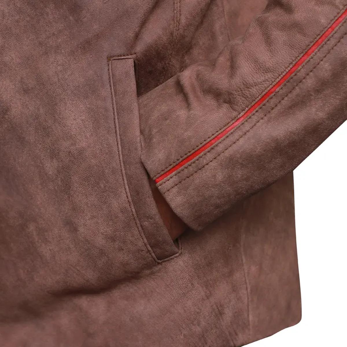 Men Fashion Distressed Light Brown Leather Jacket (4)