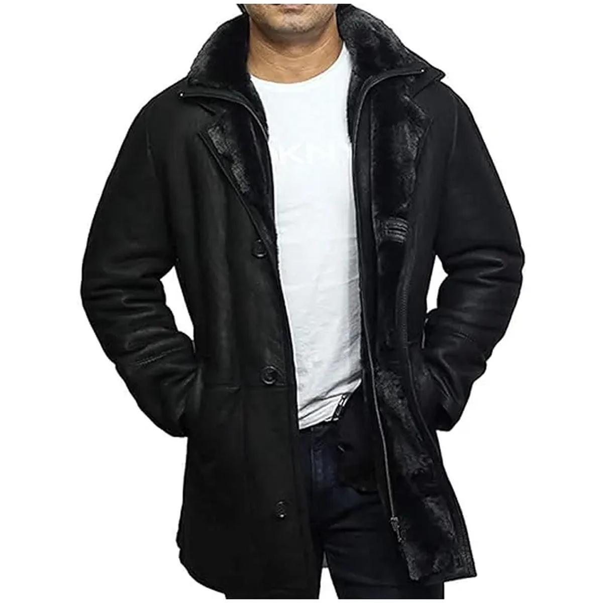 Black Shearling Duffle Leather Trench Coat (4)