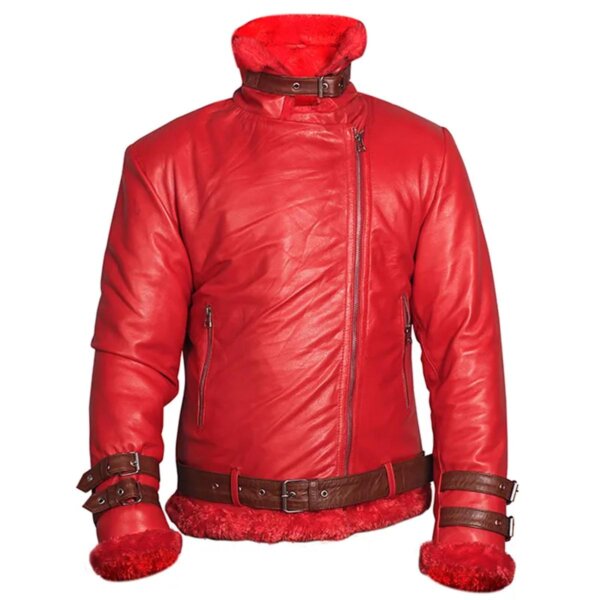 Men Red Shearling Leather Jacket