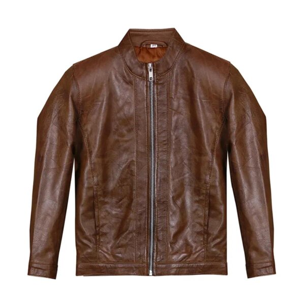 Men Retro Biker Brown Leather Jacket