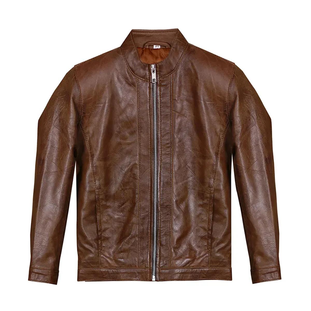 Men Retro Biker Brown Leather Jacket (2)