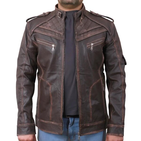 Men Retro Biker Style Genuine Leather Jacket