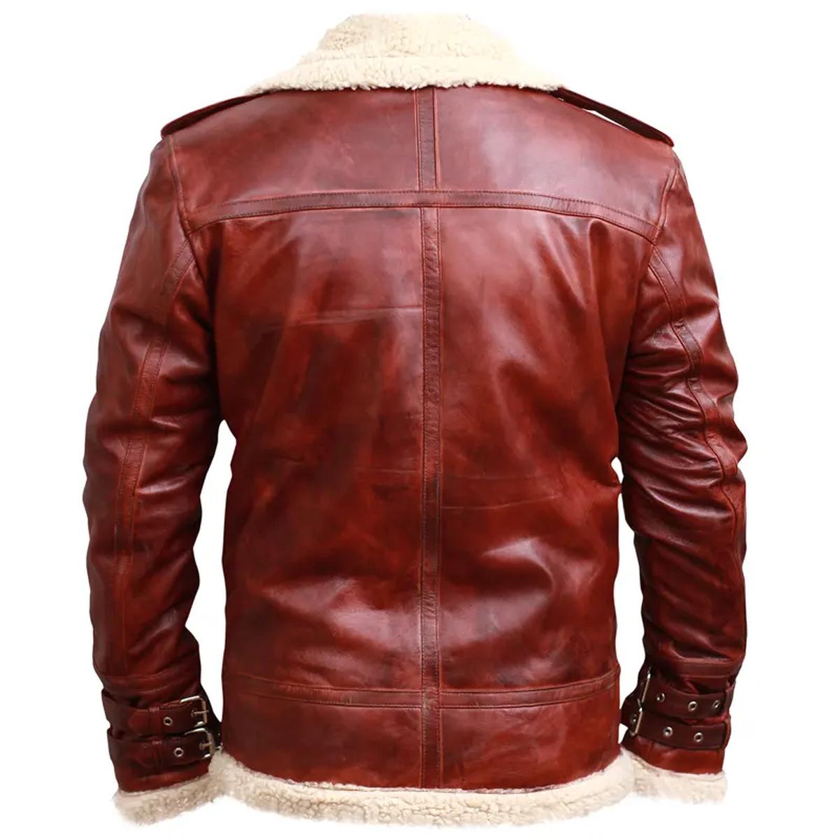 Men Brown Shearling Stand Collar Real Leather Jacket (6)