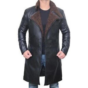 Men Shearling-Style Real Leather Trench Coat