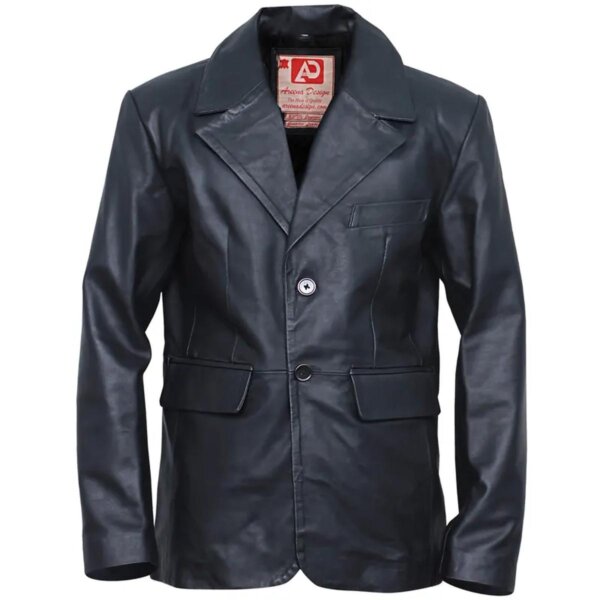 Men Two Buttons Black Leather Blazer