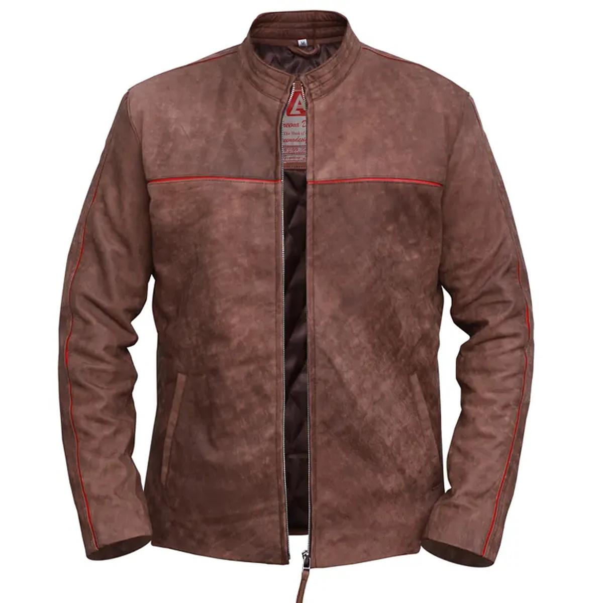 Men Fashion Distressed Light Brown Leather Jacket (5)