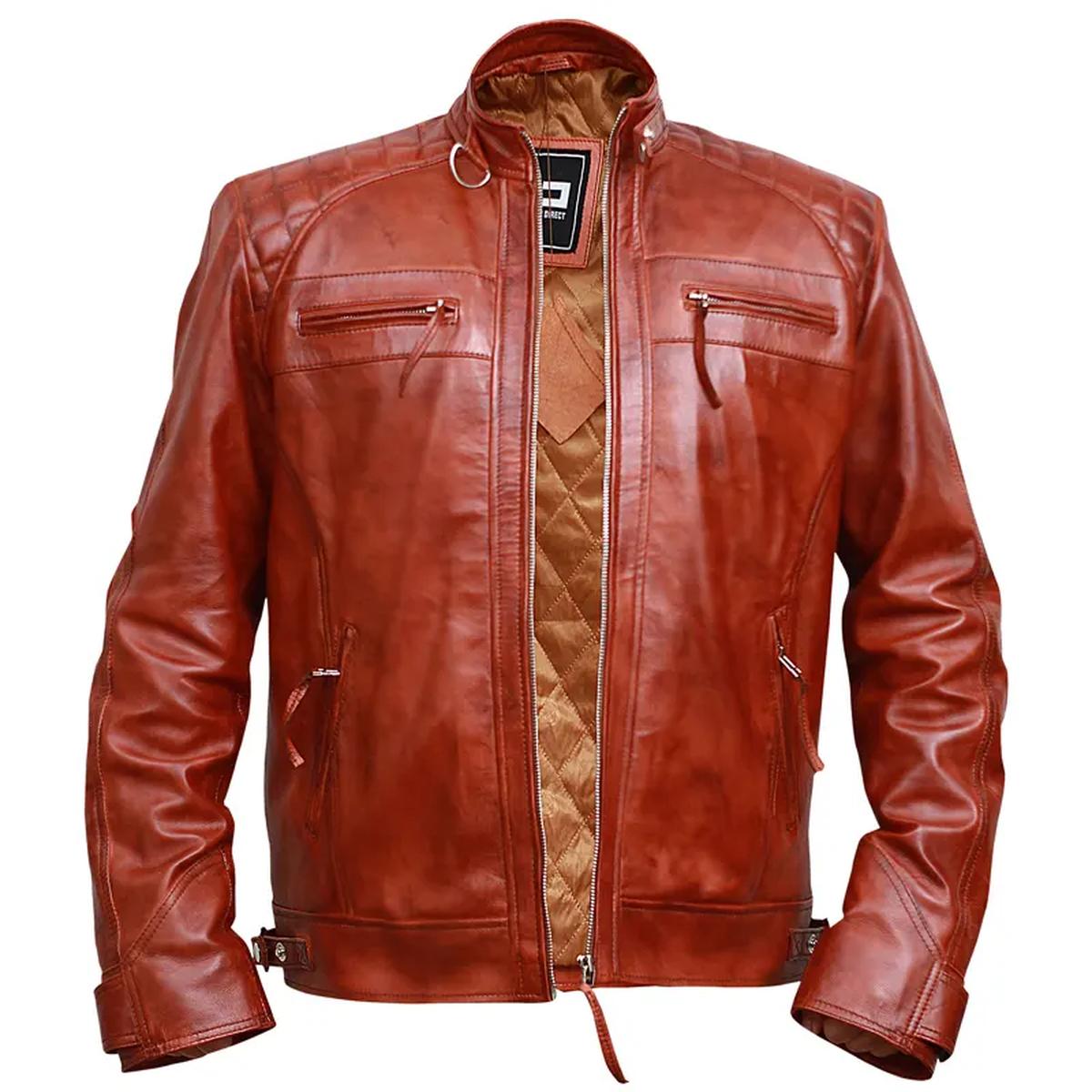 Classic Diamond Vintage Brown Biker Leather Jacket (7)
