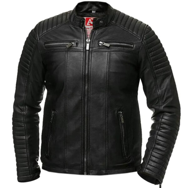 Men Vintage Retro Biker Genuine Leather Jacket in Black