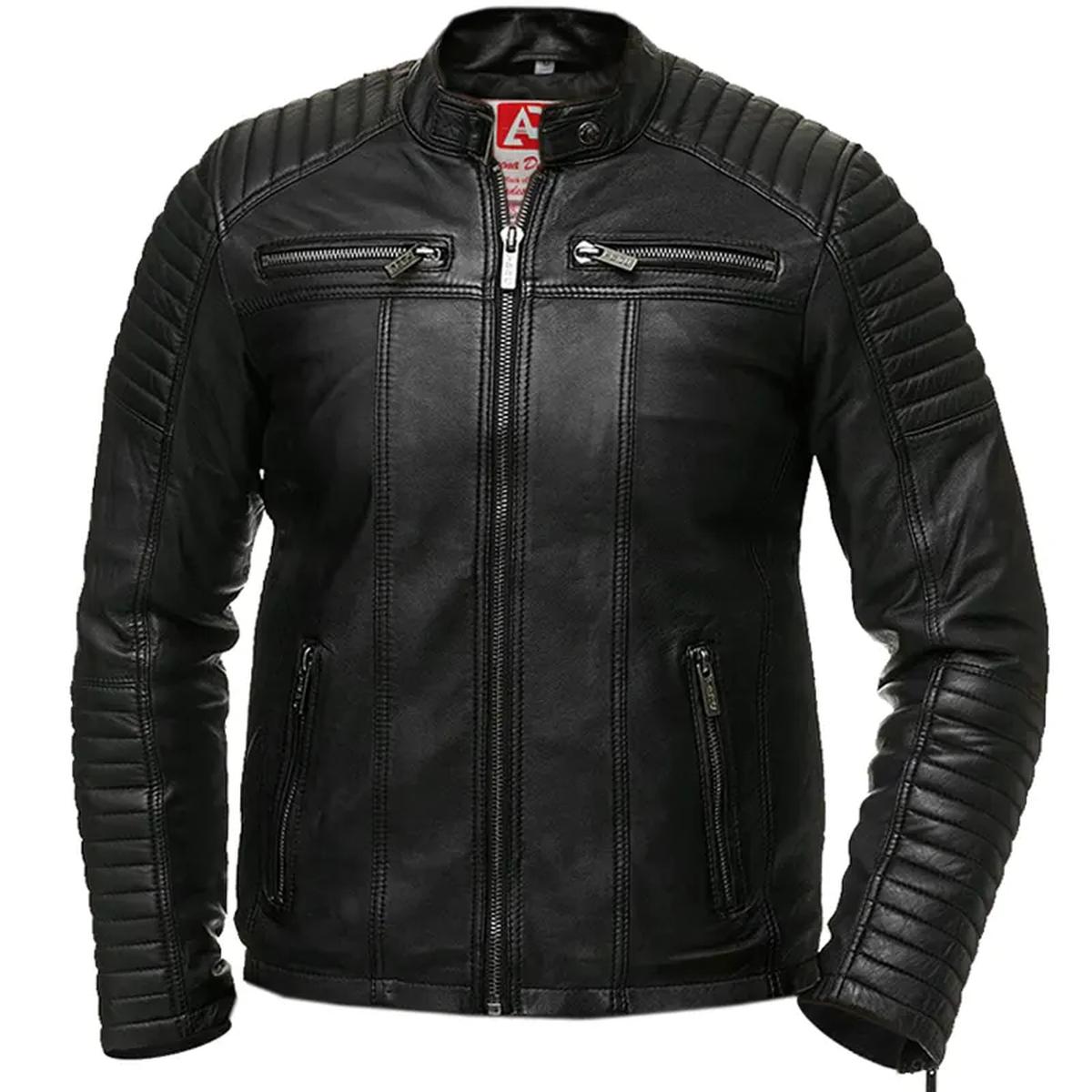 Men Vintage Retro Biker Genuine Leather Jacket in Black (5)