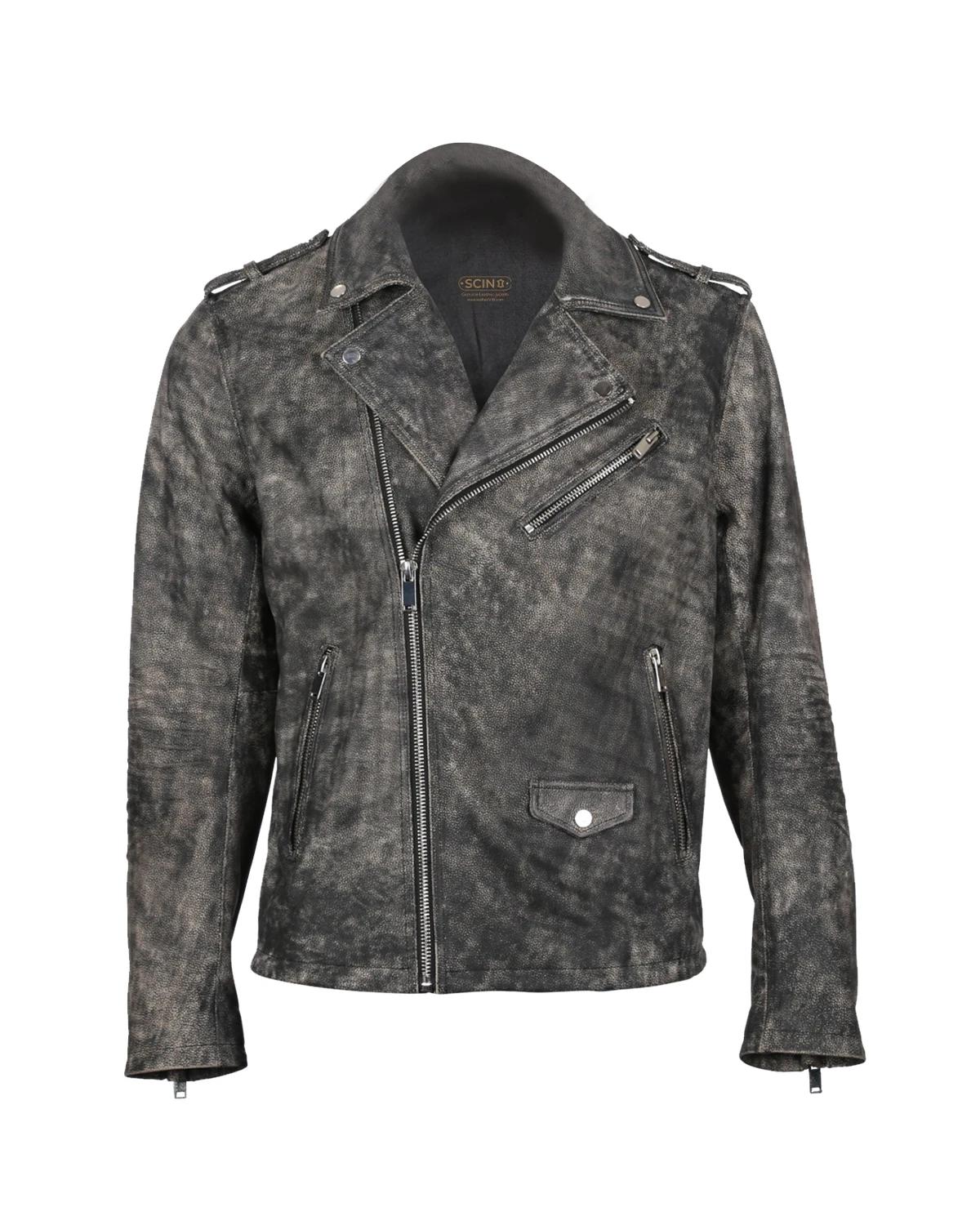 Men Antique Biker Sheepskin Leather Jacket