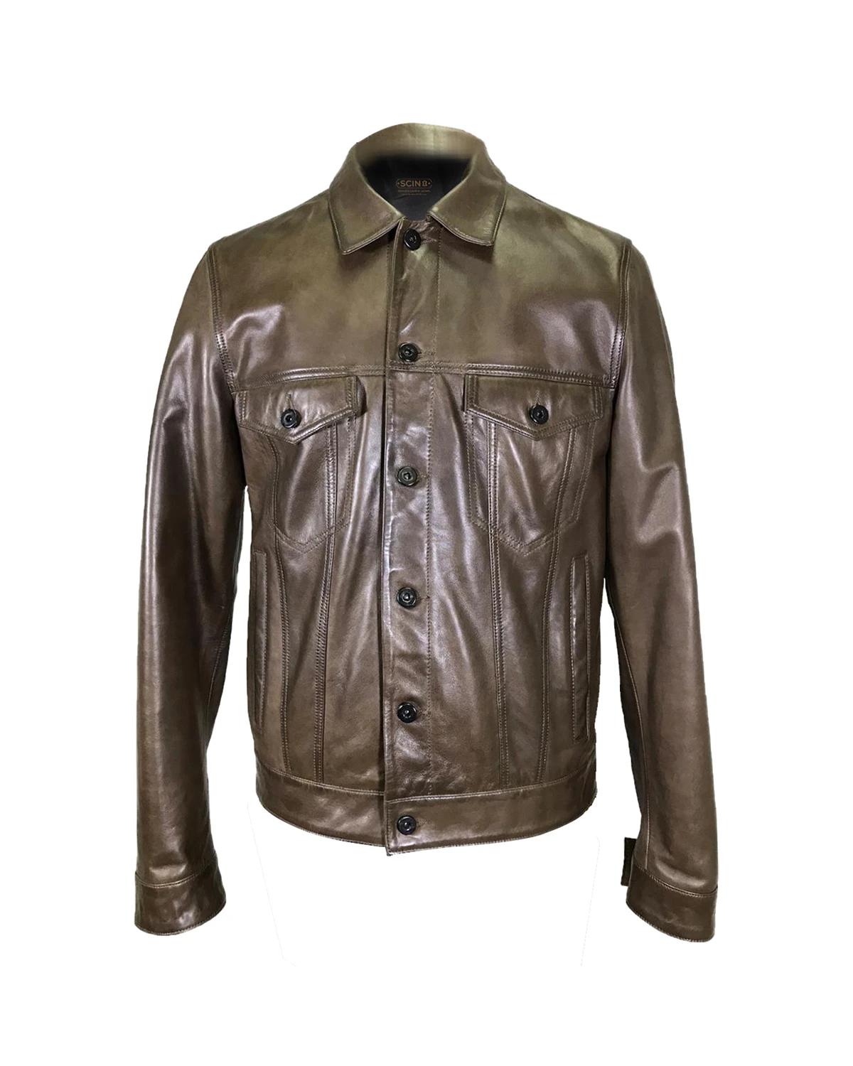Men Button Down Sheepskin Leather Jacket