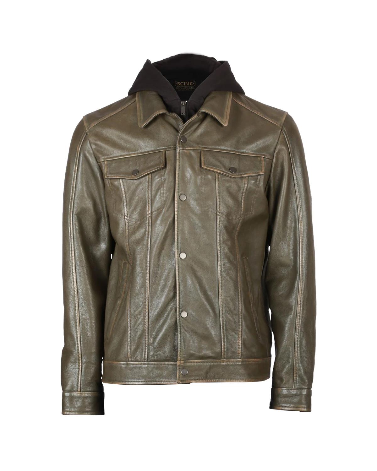 Men Ruboff Sheepskin Hooded Sheepskin Leather Jacket