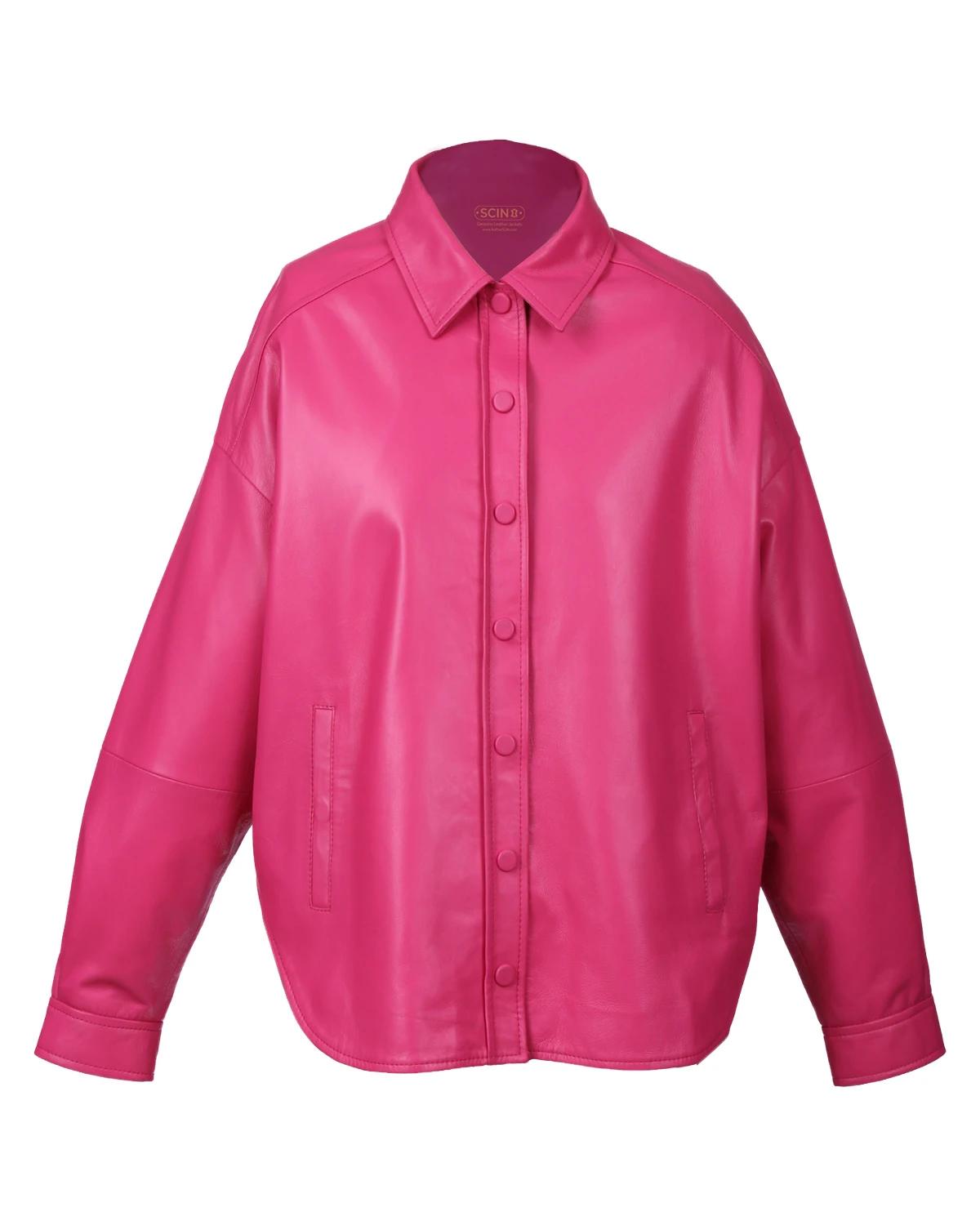Women Mia Oversized Sheepskin Leather Shirt Jacket