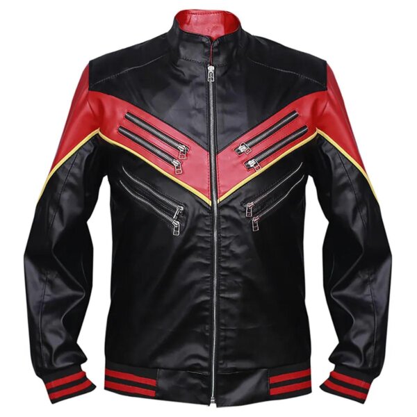 Men Black and Red Motorcycle Sheepskin Leather Jacket
