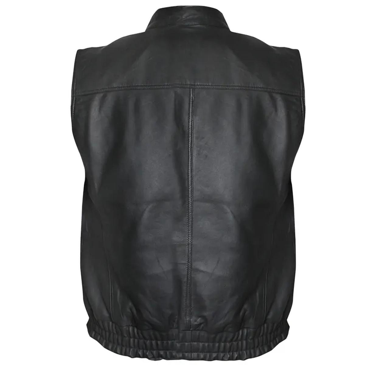 Premium Real Black Motorcycle Leather Vest For Men (5)