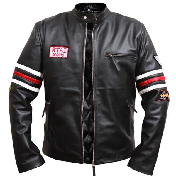 Men Black Sport's Motorcycle Sheepskin Leather Jacket