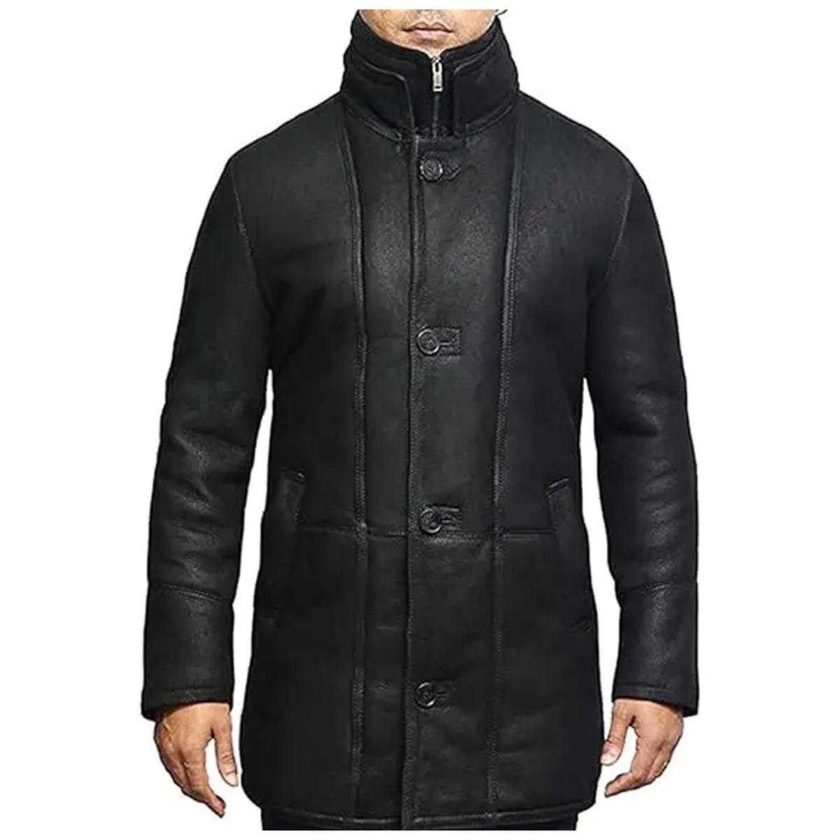 Black Shearling Duffle Leather Trench Coat (5)