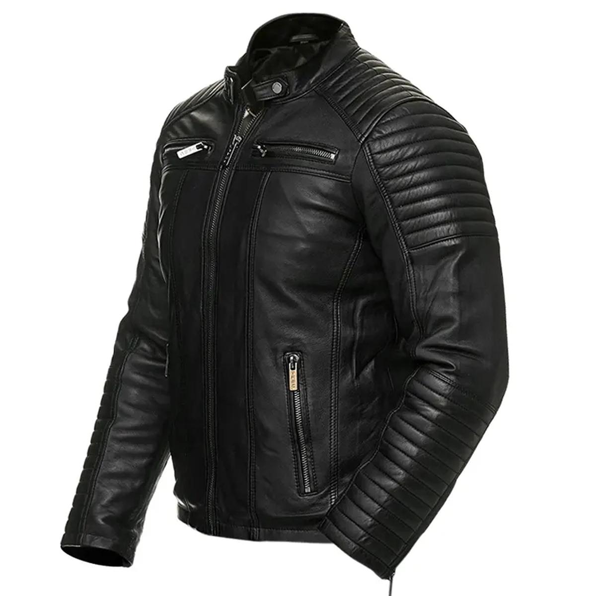 Men Vintage Retro Biker Genuine Leather Jacket in Black (6)