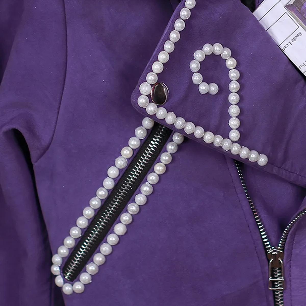 Women Biker Purple Sheepskin Leather Jacket With metallic stud detailing (3)