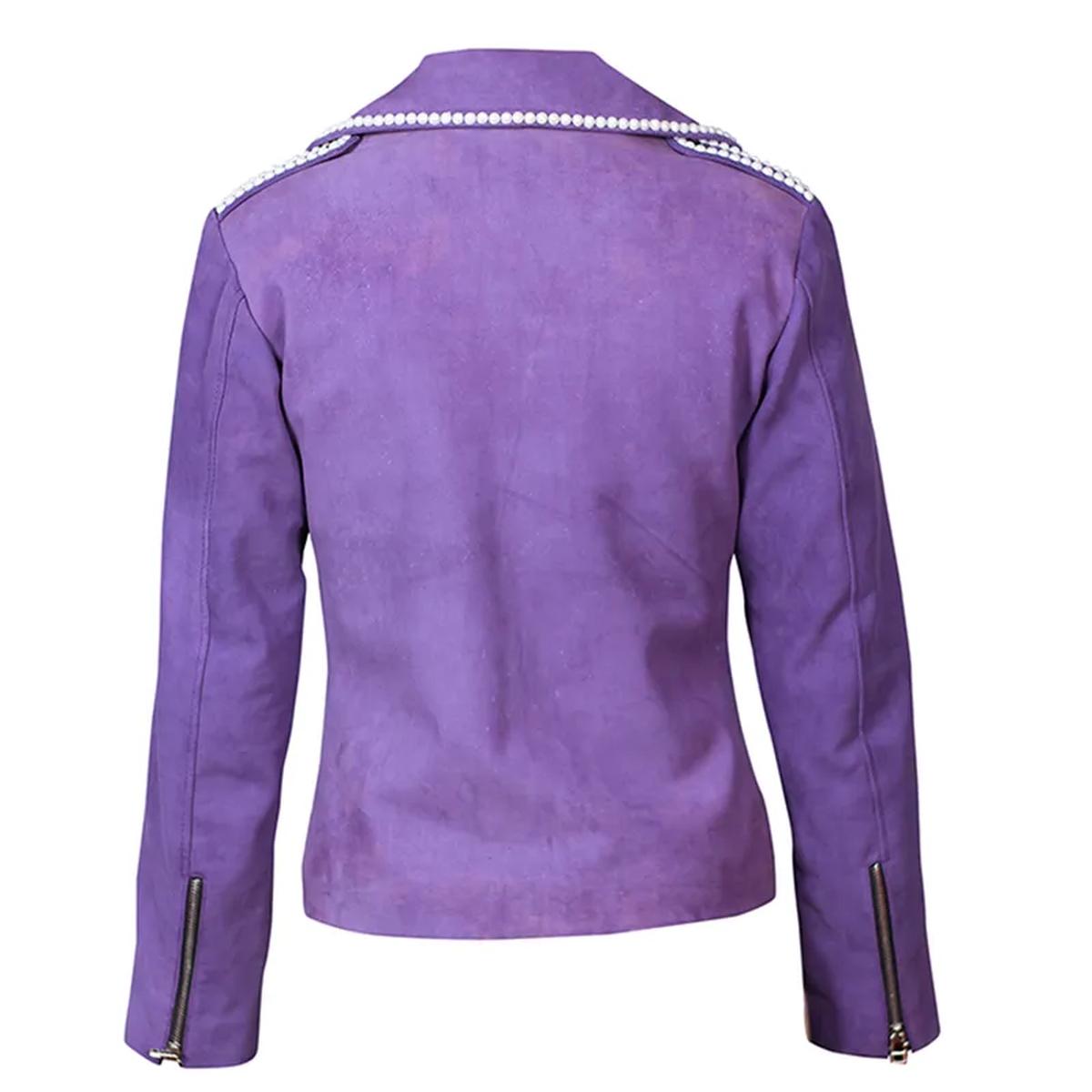 Women Biker Purple Sheepskin Leather Jacket With metallic stud detailing (5)