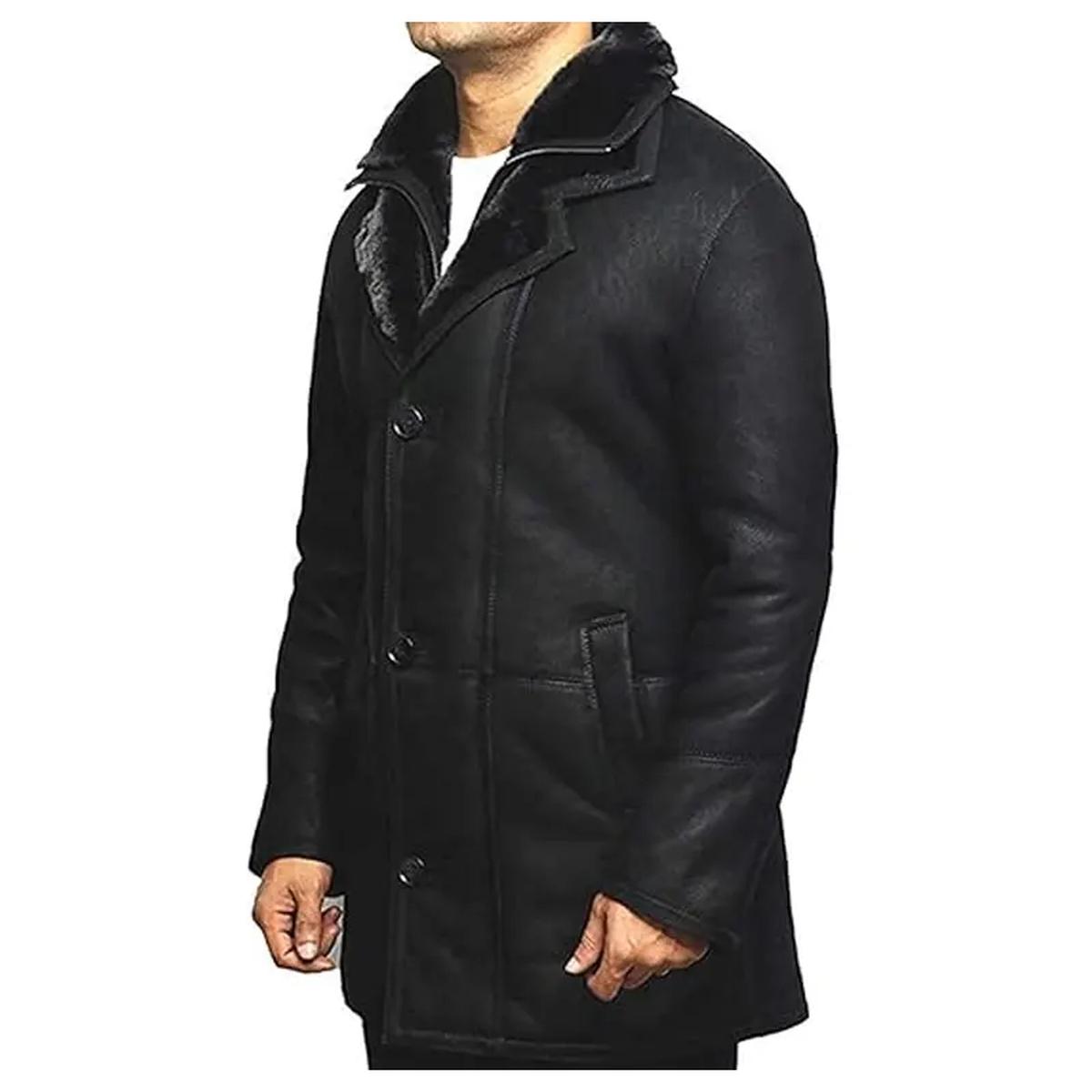 Black Shearling Duffle Leather Trench Coat (6)
