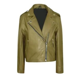 Women Olive Green Biker Sheepskin Leather Jacket