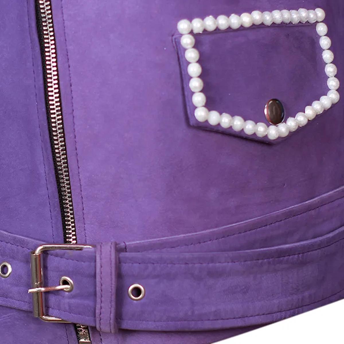 Women Biker Purple Sheepskin Leather Jacket With metallic stud detailing (6)