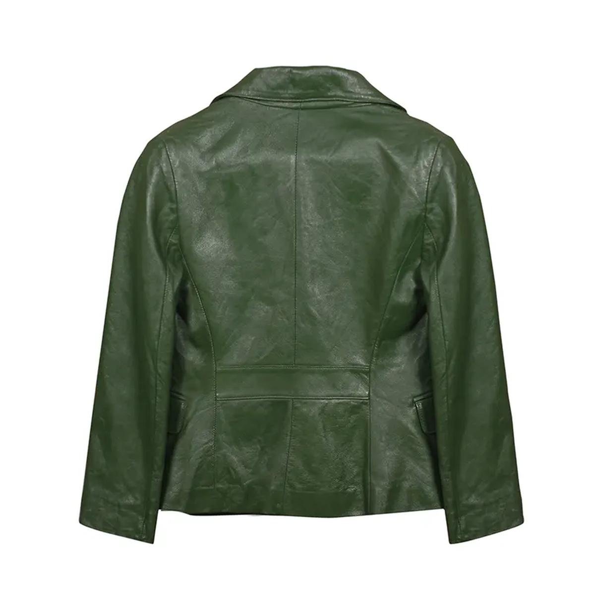 Men Green Fashion Genuine Leather Blazer Coat (3)