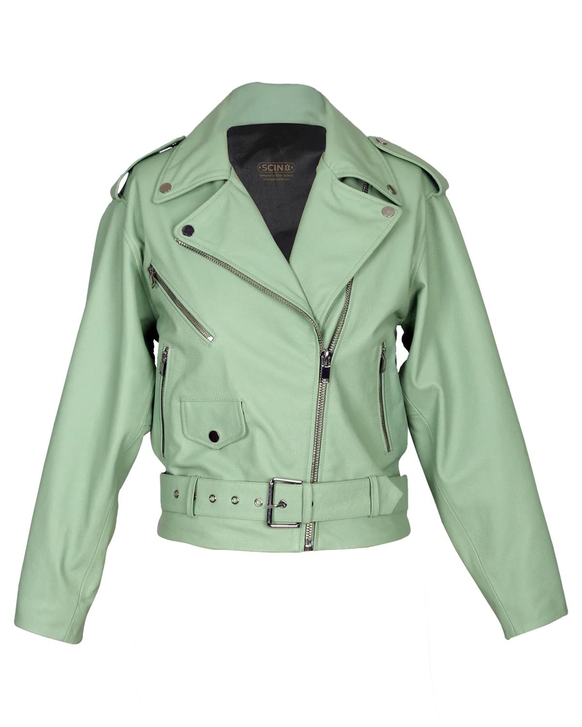 Women Stella Belted Biker Sheepskin Leather Jacket