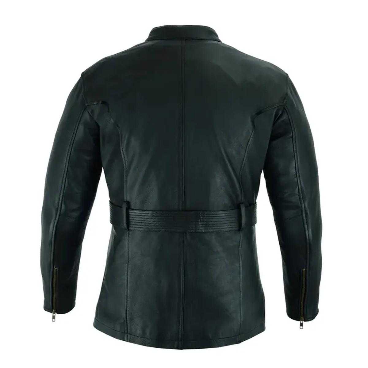 Vintage Retro Motorcycle Black Leather Overcoat (2)