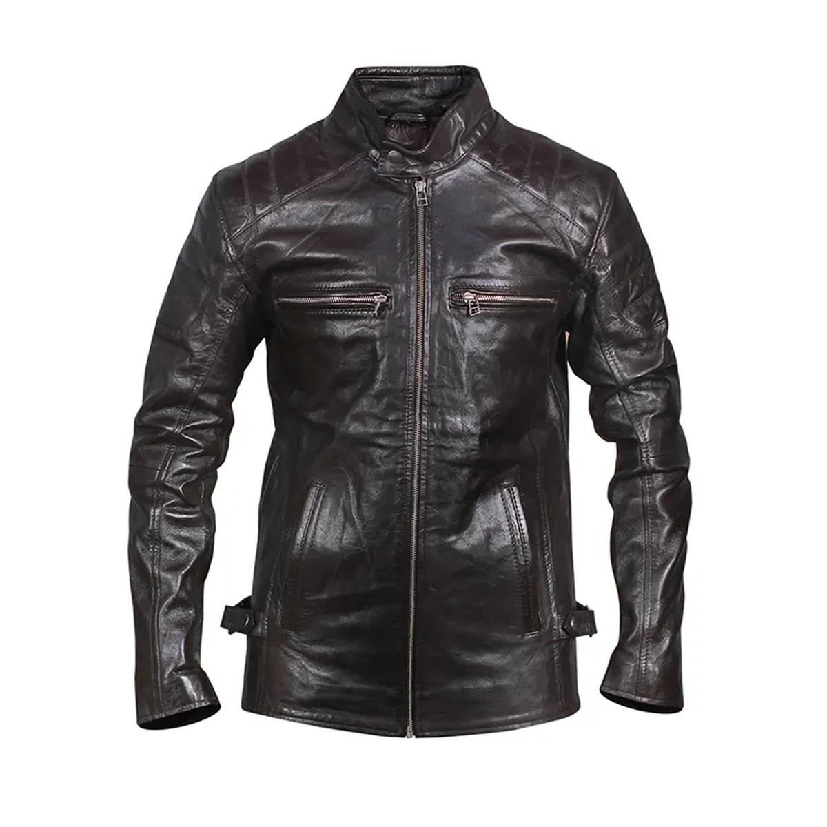 Vintage Motorcycle Black Quilted Biker Leather Jacket (3)