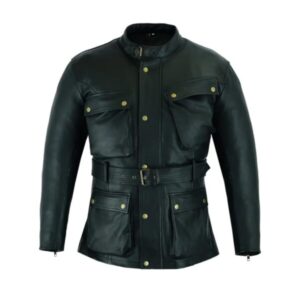Vintage Retro Motorcycle Black Leather Overcoat