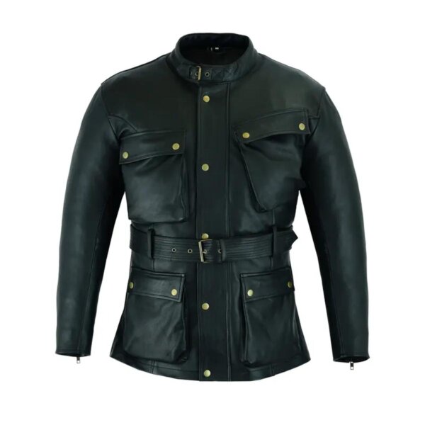 Vintage Retro Motorcycle Black Leather Overcoat