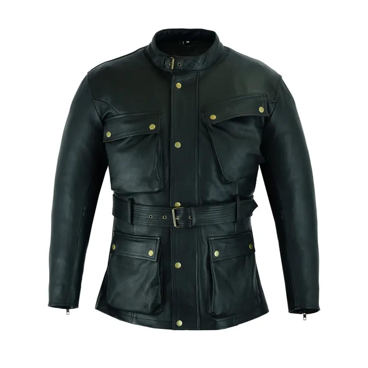 Vintage Retro Motorcycle Black Leather Overcoat (3)