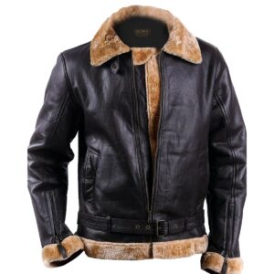 Men Aviator Sheepskin Shearling-Style Leather Jacket