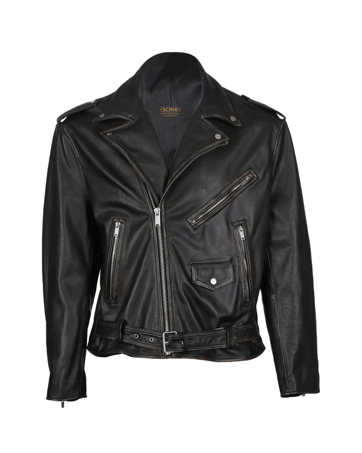 Men Sheepskin Belted Biker Leather Jacket