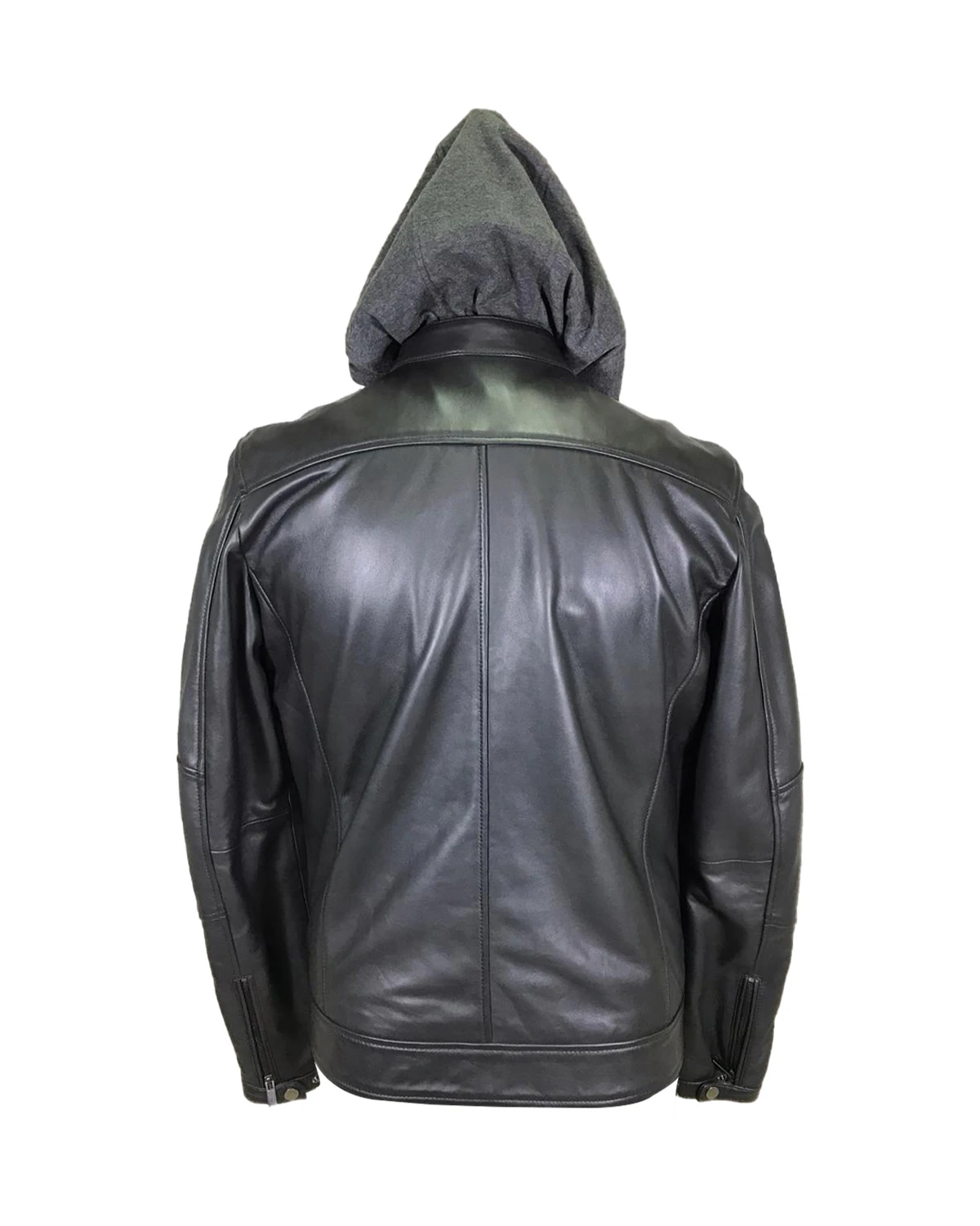 Men Detachable Hood Biker Leather Jacket (3)