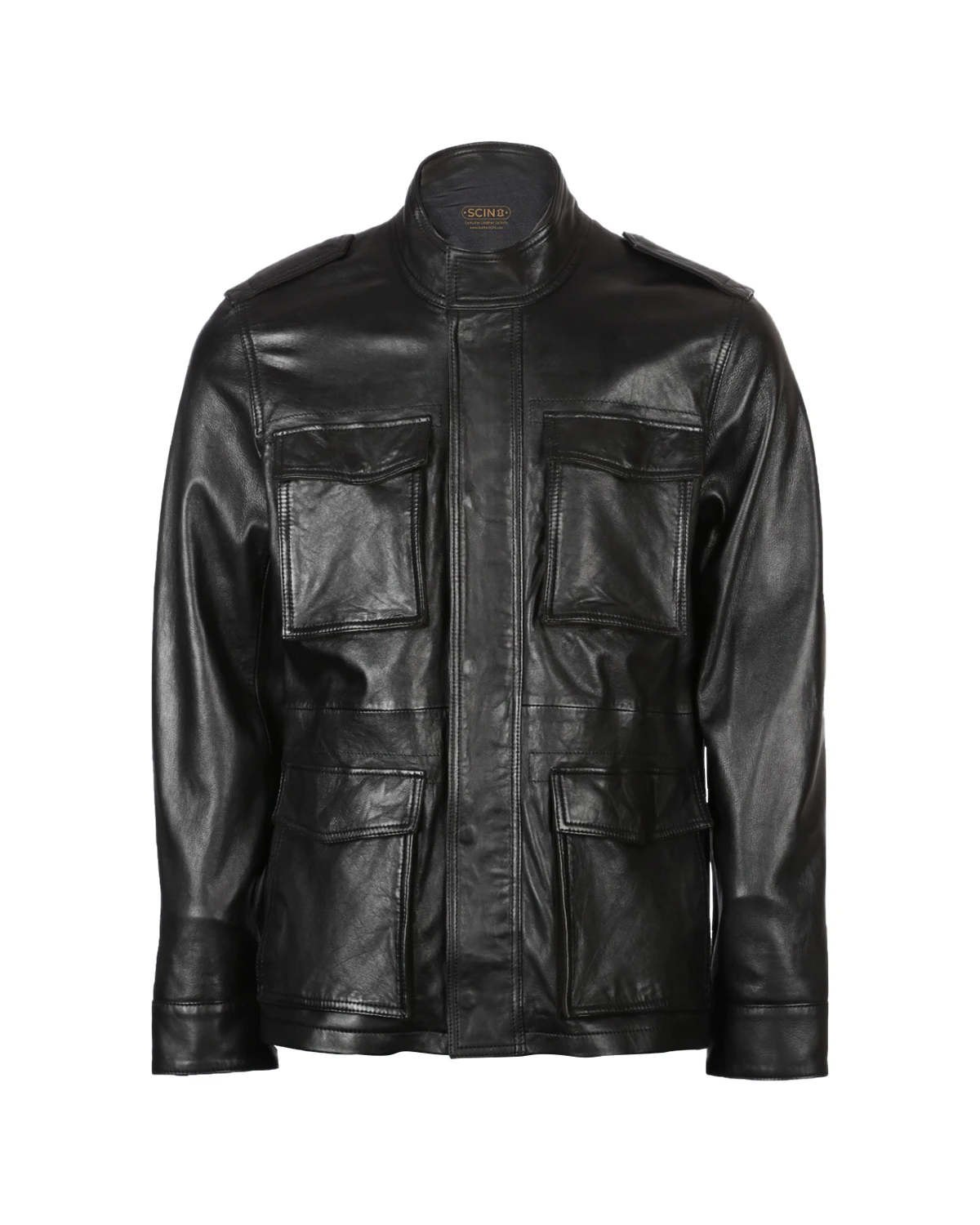 Men Four Pocket Sheepskin Leather Jacket Black