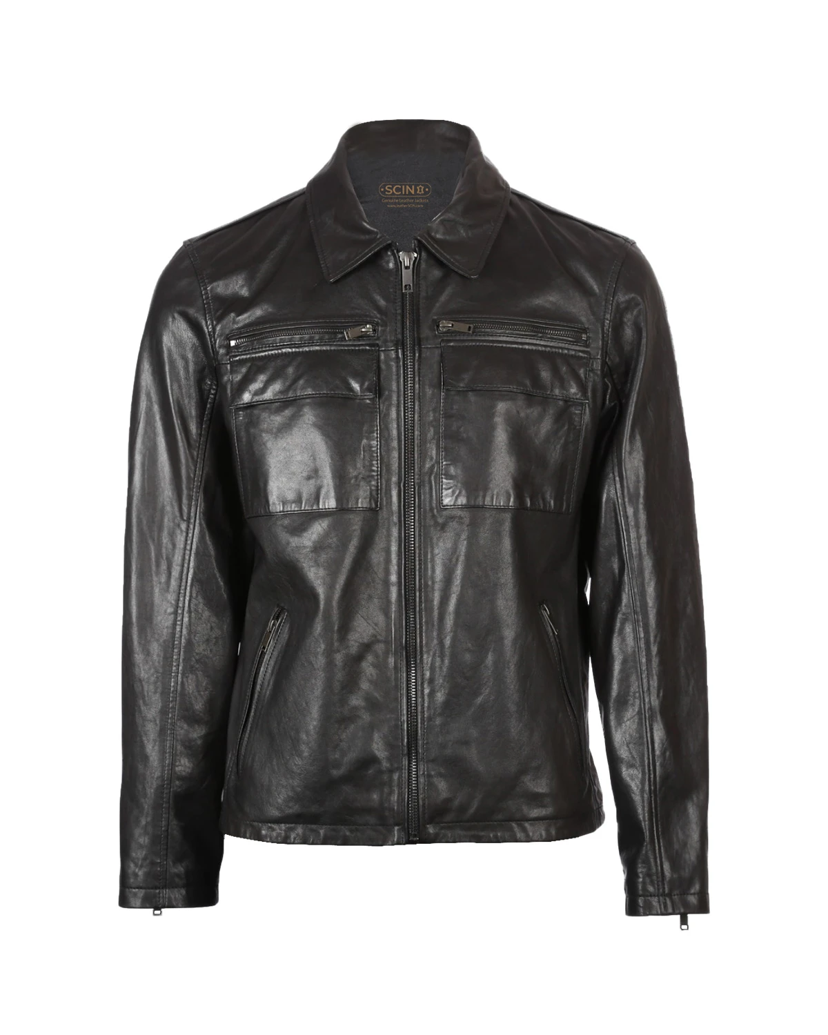 Men Front Pocket Leather Jacket