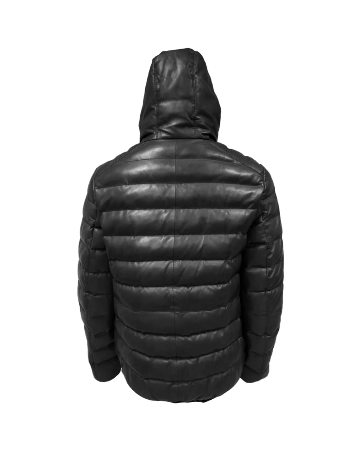 Men Hooded Leather Puffer Jacket (3)