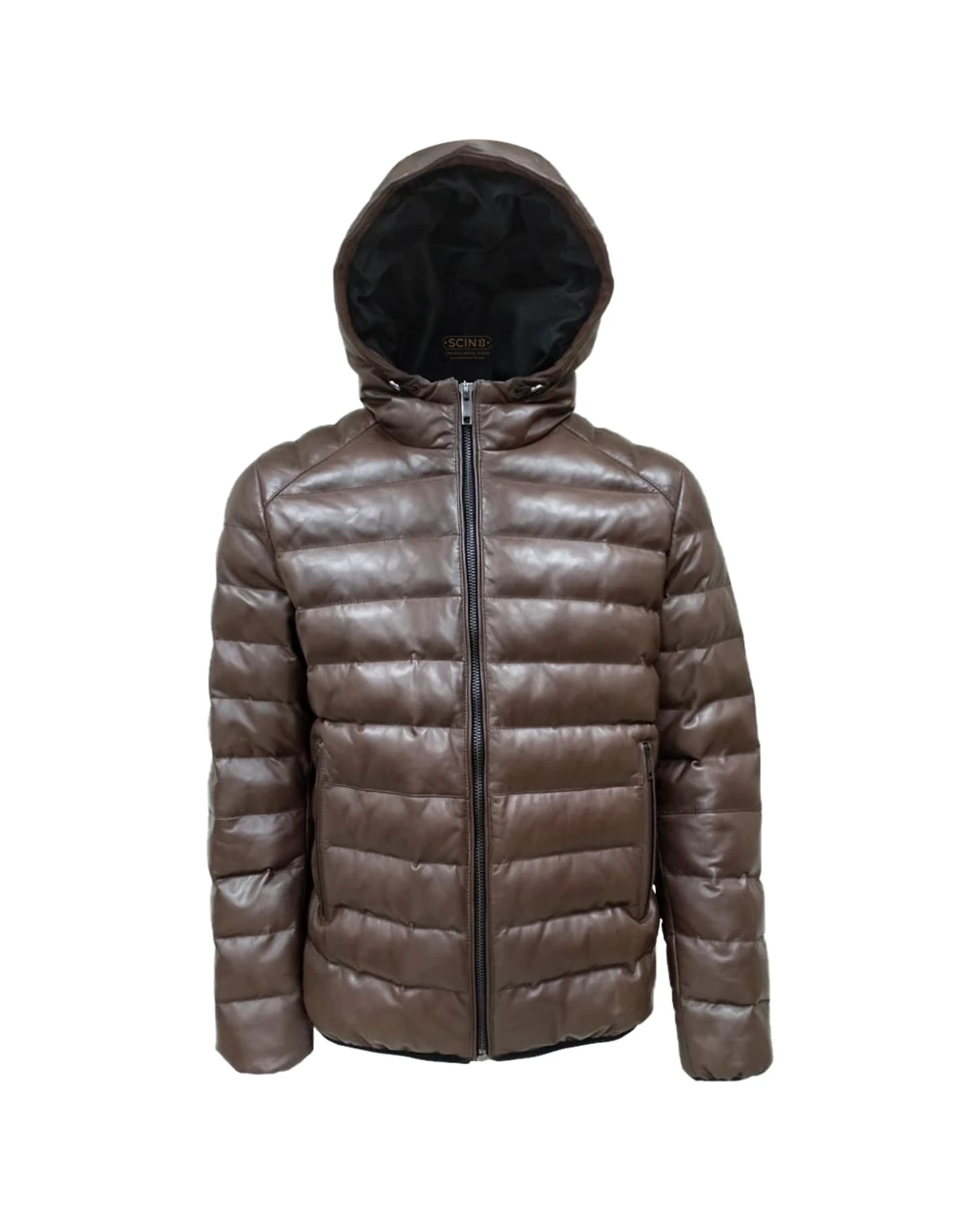 Men Leather Puffer Jacket