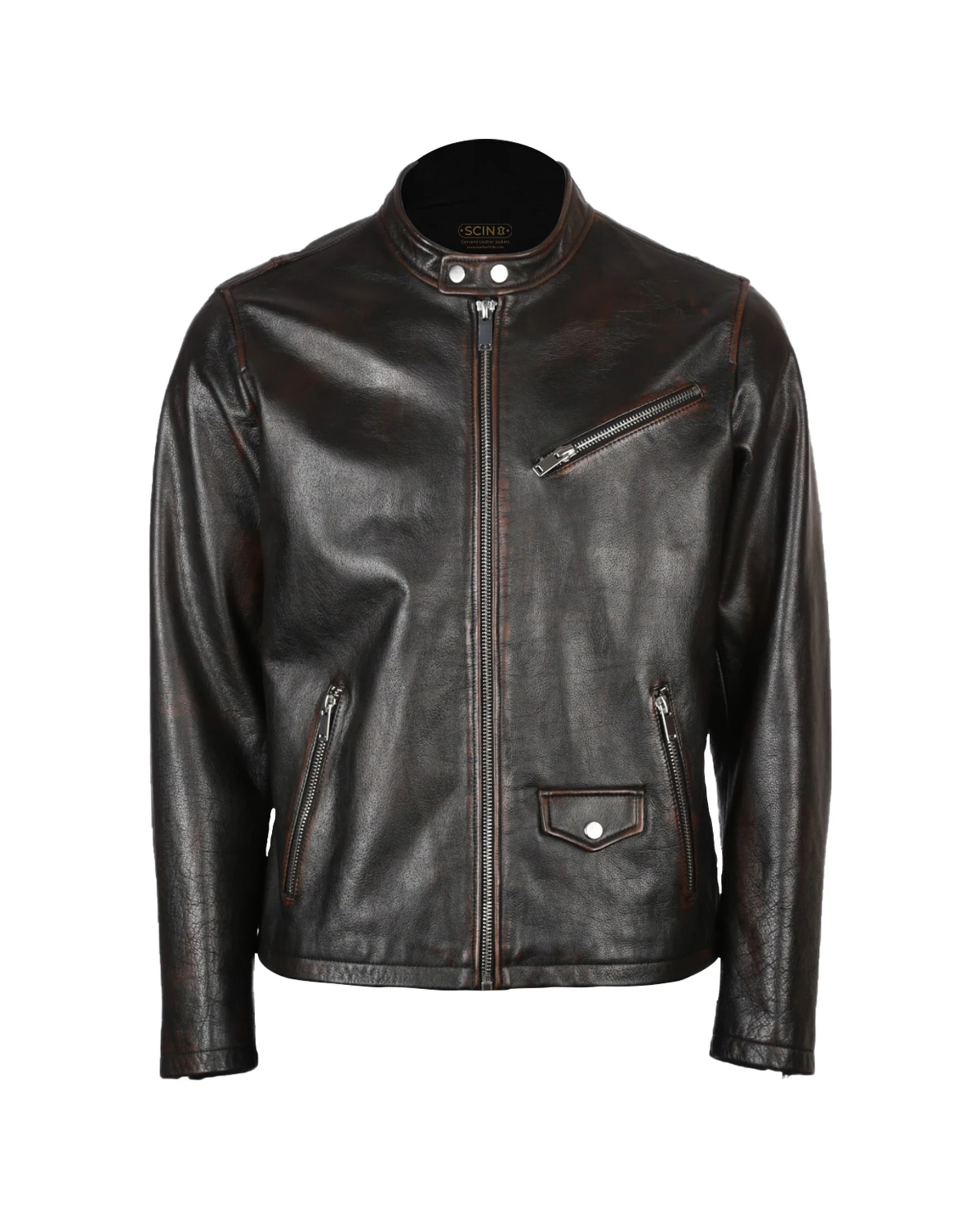 Men Rub Off Biker Leather Jacket