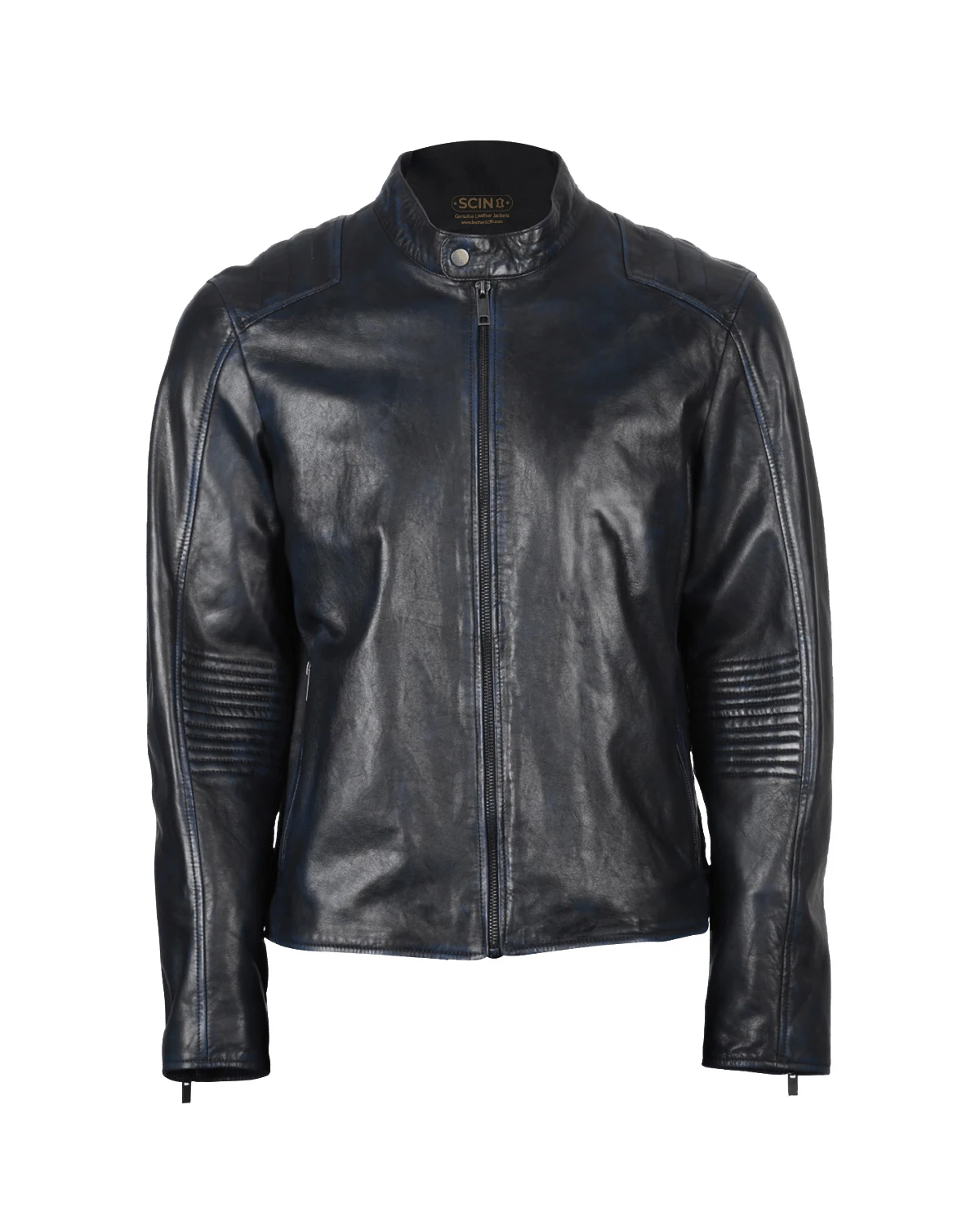 Men Tapered Sleeve Biker Leather Jacket