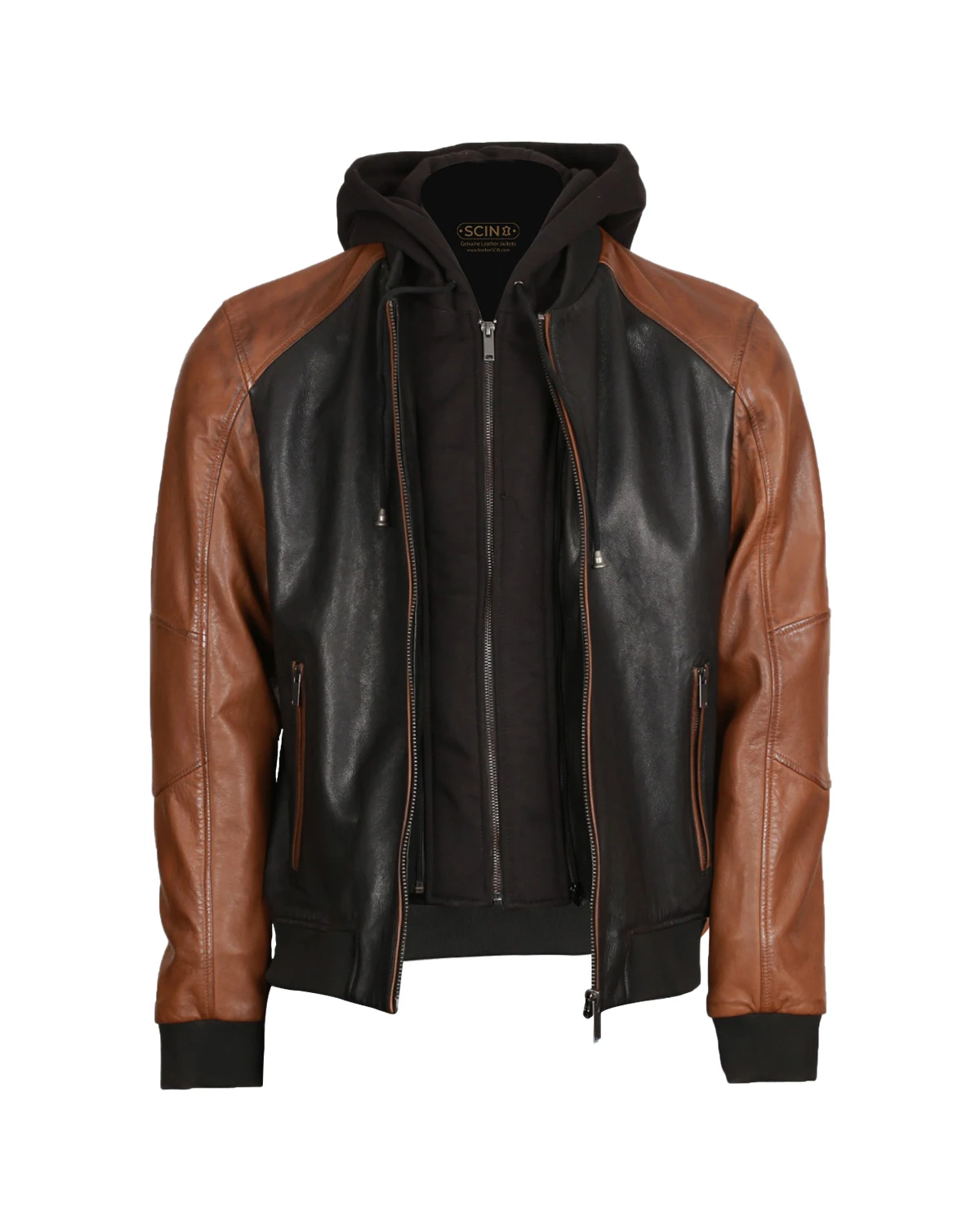 Men Twin Color Leather Jacket (3)