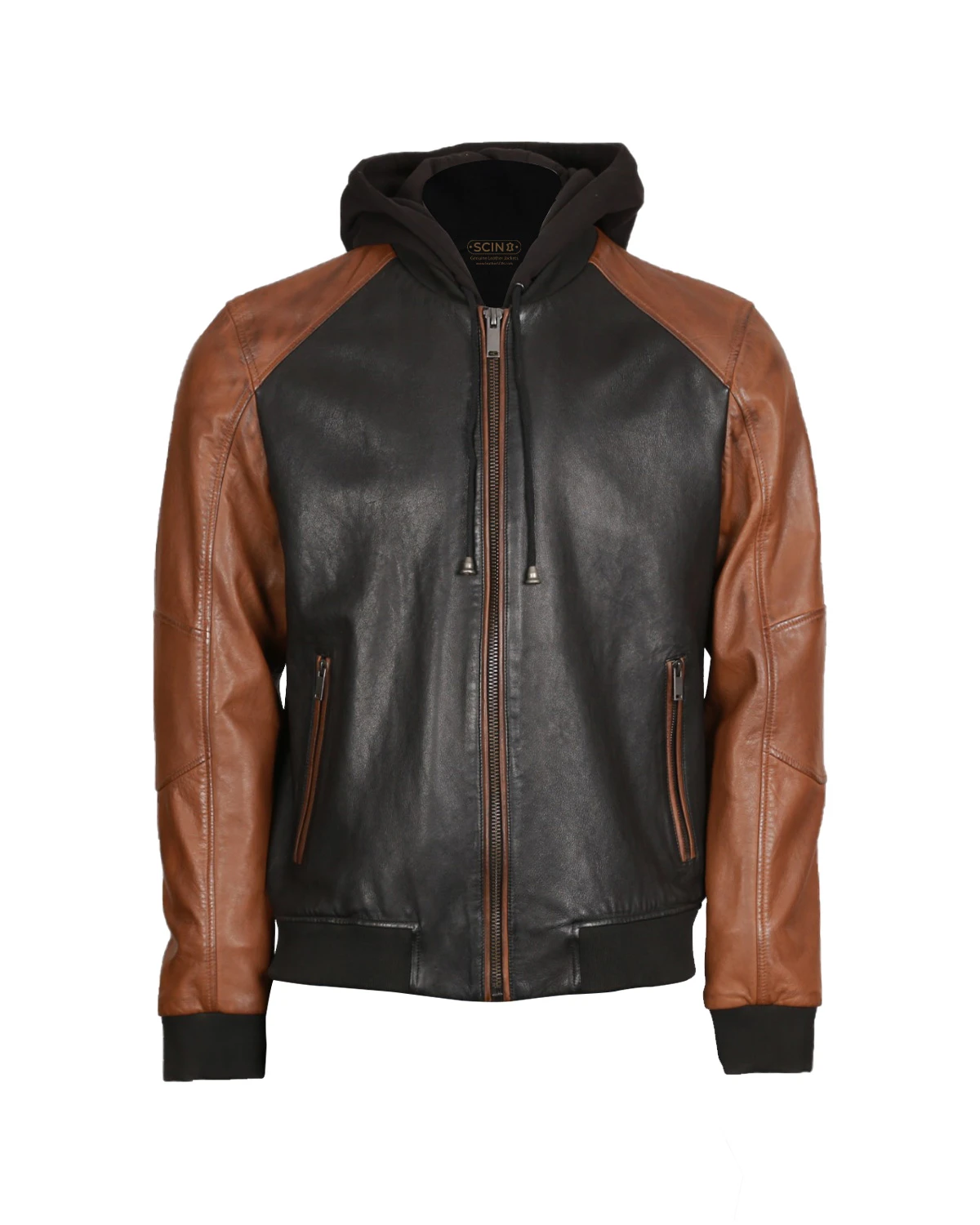 Men Twin Color Leather Jacket