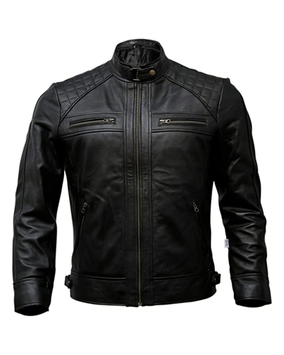 Men Sheepskin Classic Biker Leather Jacket Black
