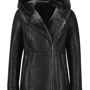 Deborah Shearling-Style Long Leather Jacket